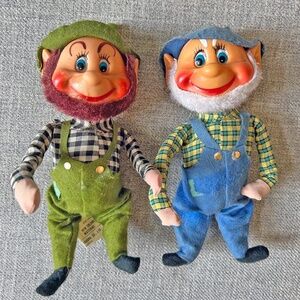 Vintage Hillbilly Elf Gnomes Overalls Set of 2